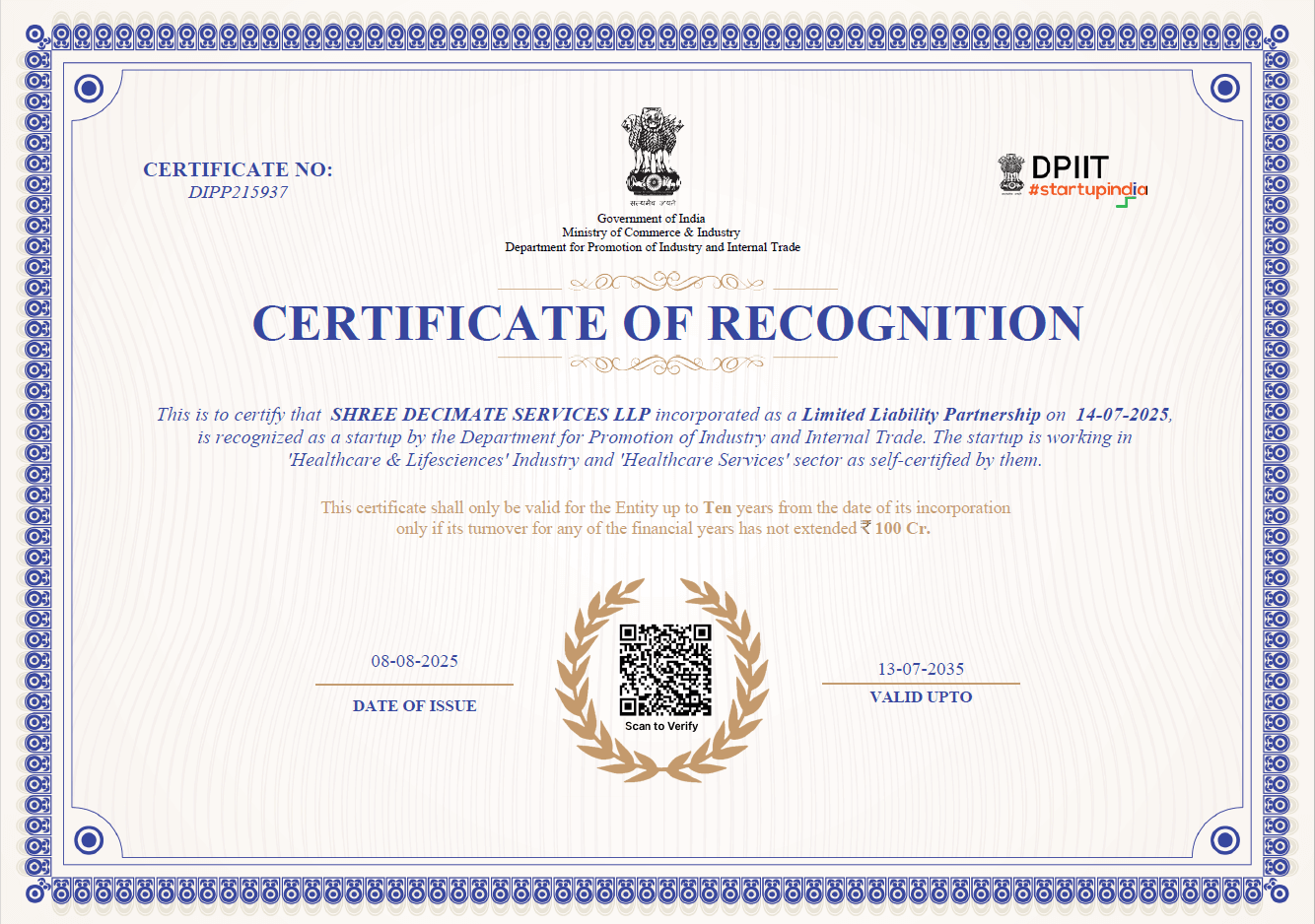 Certificate goverment